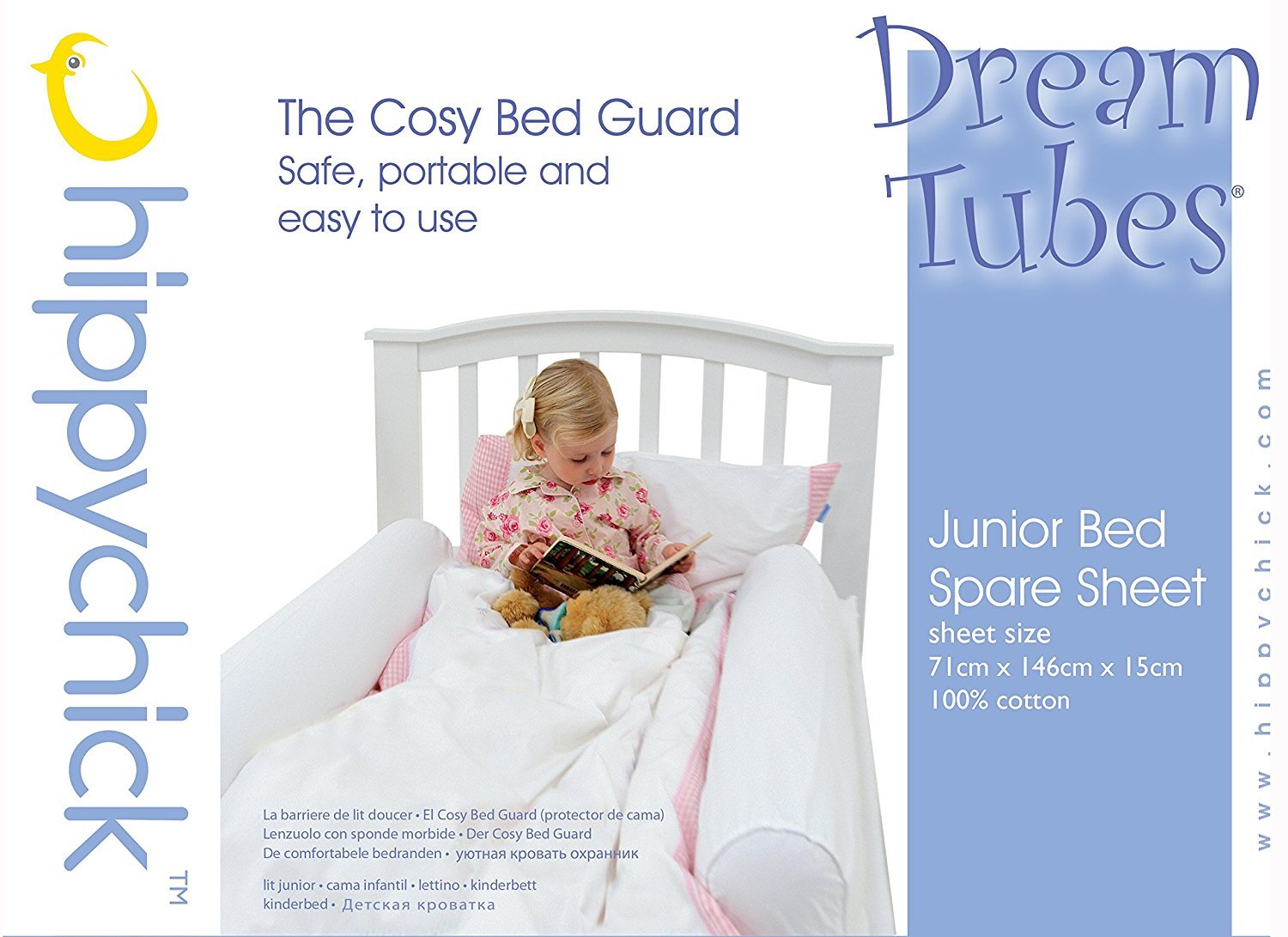 Hippychick Fitted Spare Sheet For Dream Tubes Cot Bed, Includes 2 Pockets For Inflatable Guards/Bumpers/Tubes, Does Not Include Inflatable Tubes, Spare Sheet Only, 100 Percent Cotton, White