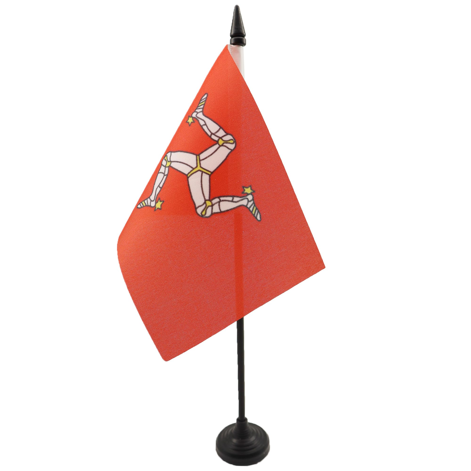 AZ FLAG - Isle of Man Table Flag 4'' x 6'' - Manx Office Mini Banner 100% Polyester 15 x 10 cm - Mini Desk Flag with 10'' Pole and Black Plastic Base — image 1
