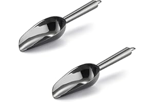 Mini Ice Scoop Set of 2, E-far 3 Ounce Platinum Black Stainless Steel Scoops for Candy/Flour/Sugar, Small Metal Scoops for Party/Canisters Jars/Kitchen Bar/Ice Maker, Rust Proof & Dishwasher Safe