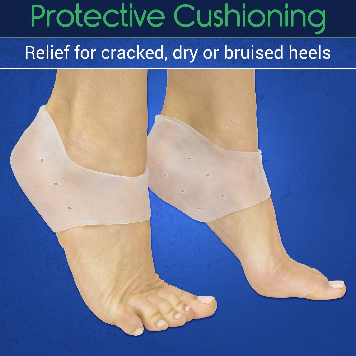 ViveSole Gel Heel Protectors (2 Pairs) - Silicone Gel Guard for Women and Men - Moisturizing for Blister, Cracked Foot, Plantar Fasciitis, Spur Relief - Soft Cushion Support - Protective Insert Sleeve: Health & Personal Care