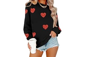 YI XIANG RAN Valentines Day Shirts Women: Sparkly Love Heart Valentines Day Sweatshirts Long Sleeve Shirts Pullover Tops