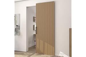 JUBEST 32"x86" Concealed Sliding Barn Door with Soft Close Hardware Kit, Light Brown Hidden Door for Opening 24"-28"x84", Waterproof and Modern, Smooth Sliding, for Interior Using, Widely Used
