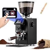 Flyseago Grind by Weight Commercial Coffee Grinder, 64mm Flat Burr | Touchscreen, &plusmn;0.1g precision, dual dosing modes, 14 grind settings, 350w motor, fits portafilters, easy clean, for cafe use