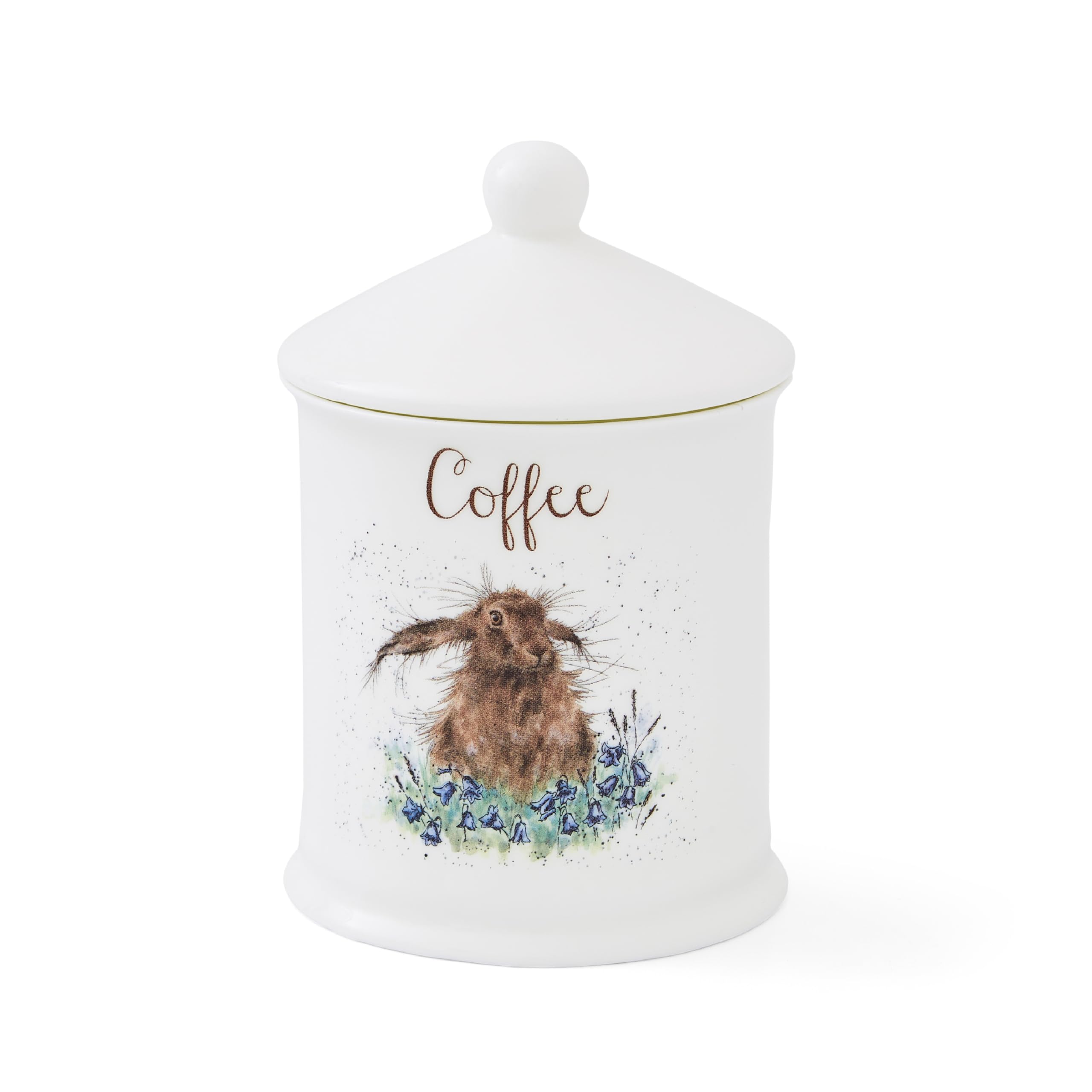 Royal Worcester x Wrendale Designs Coffee Canister with Lid - Fine Bone China Coffee Storage Jar Featuring Hare Animal Illustration by Artist Hannah Dale, White, 10.5 x 15.5cm