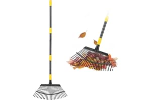 OLIYNEDY Rake for Leaves, 25 Tines 18" Wide Large Leaf Rake Heavy Duty for Lawns 5ft, Adjustable Lawn Yard Adult Kids Metal Garden Rake for Chicken Coop, Shrub, Pine Needle, Camping