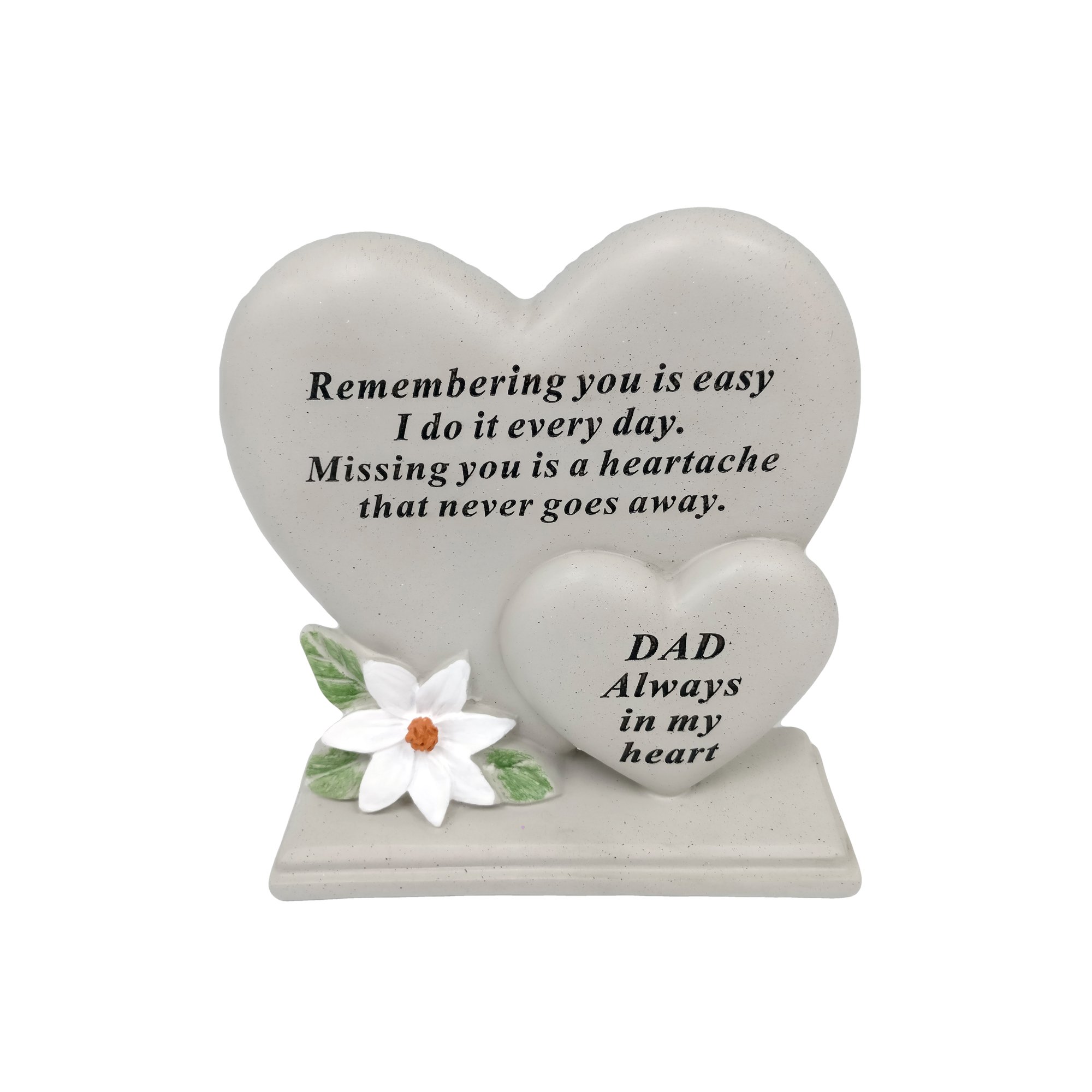David Fischhoff Dad Double Heart Plaque, Poly Resin, Cream, 17.5 x 5.5 x 19 cm