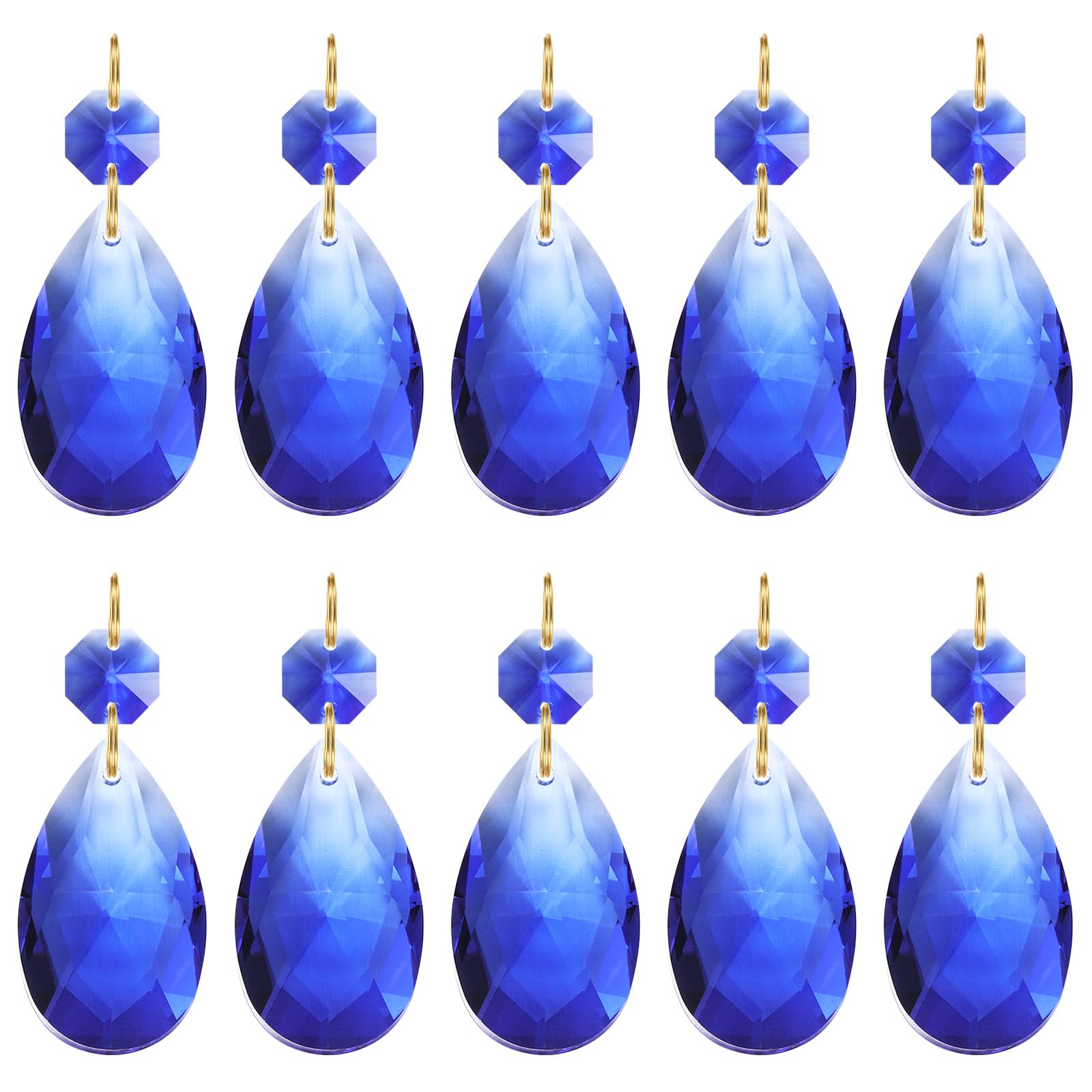 PATIKIL Teardrop Crystal Chandelier Pendants Beads, 10 Pack 60mm Length 38mm Chandelier Prisms Parts Ornaments Hanging Beads for DIY Arts Crafts Decoration, Blue