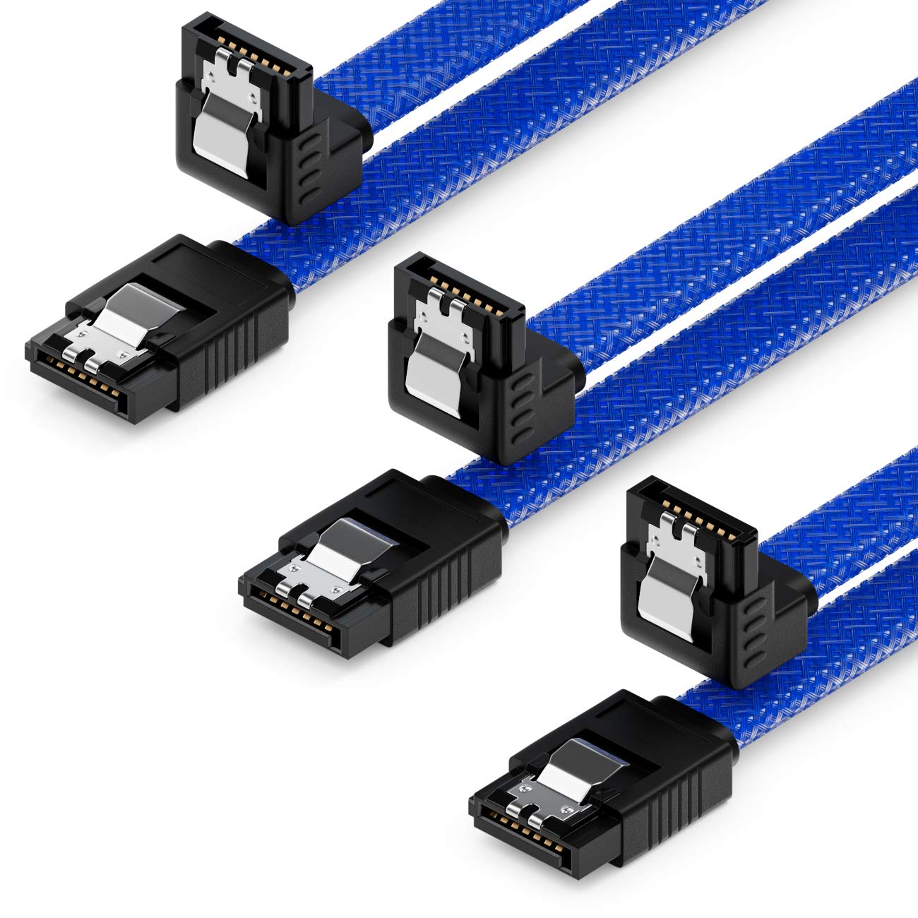 deleyCON 3-Pack 50cm (1.64 ft.) SATA 3 Nylon Cable Set - 6 Gbps, Blue, Male-to-Female, HDD/SSD Compatible