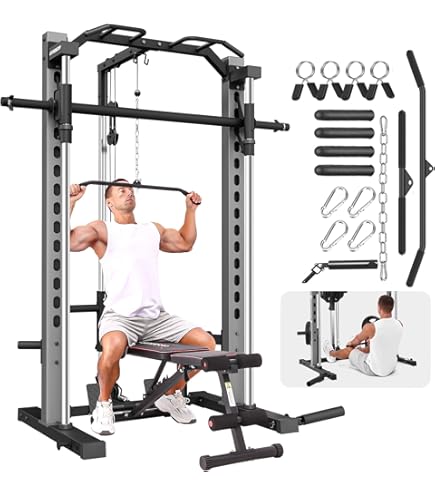 Squat Rack MAJOR LUTIE Power Cage, 1200LBS Power Rack With LAT