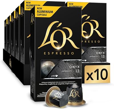 Cápsulas de café l'or espresso onyx | intensidade 12 | 100 cápsulas compatíveis com nespresso (r)*