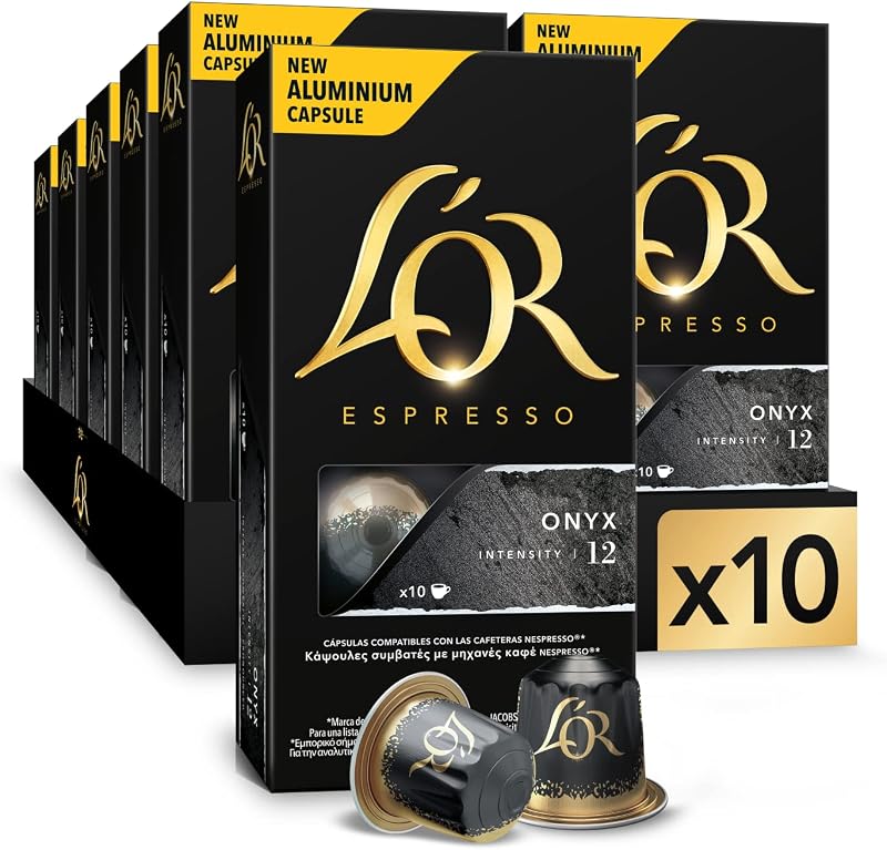 Cápsulas de café l'or espresso onyx | intensidade 12 | 100 cápsulas compatíveis com nespresso (r)*