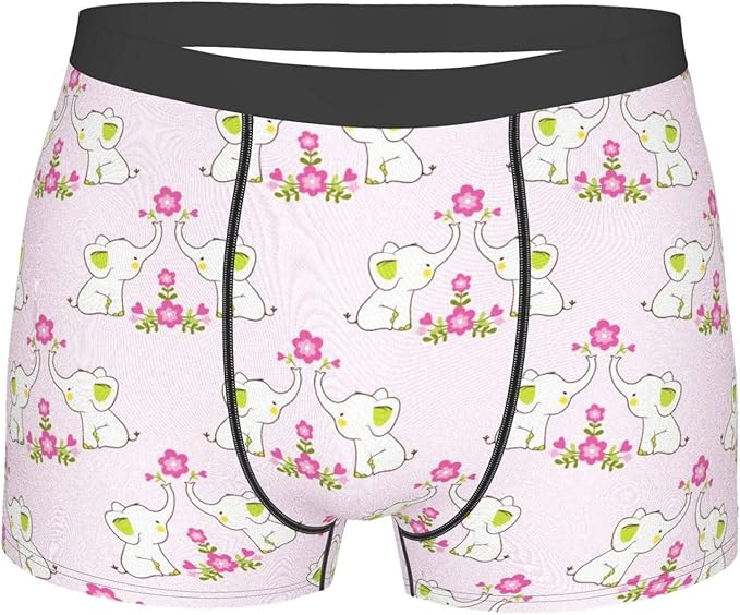 Men's Boxer Brief lovely Elephants and flowers Soft Comfy