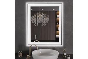 LOAAO 30"X36" LED Bathroom Mirror Black Framed, Anti-Fog, Dimmable, Lighted Bathroom Vanity Mirror for Wall, Memory Function, Tempered Glass