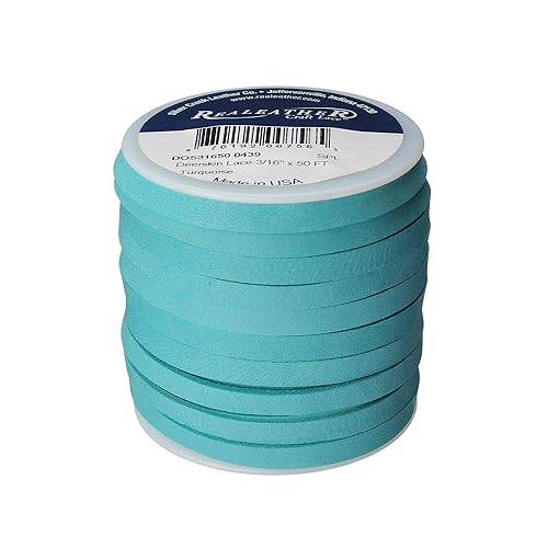 Silver Creek Leather Co Realeather Deerskin Leather Lace for Crafts and Jewelry Making, 3/16" x 50', Turquoise