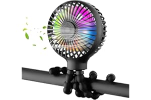 AGWIM Baby Fan for Stroller, Battery Operated Handheld Fan, Rechargeable Desk Fan with 3 Speeds & Led Light & Aromatherapy, Flexible Tripod Clip On Fan for Car Seat Crib Bike Treadmill (Black)