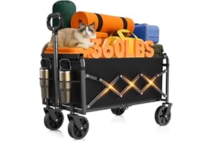 EXOVYN Wagons Carts Foldable, Collapsible Wagon, Folding Wagon Cart with Wheels, Wagons Carts Foldable 360 Lbs - Lightweight Portable Small Fold Up for Camping, Travel, Sports, Grocery, Shopping, Black