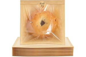 Foranda 100 Pack Heat Sealable Bakery Bags with Window, 7.1x7.5 Inch Cookie Packaging Bags with Seal Bake Sale Paper Sleeves for Bagel, Cake Slice, Sandwich, Donut, Pastry