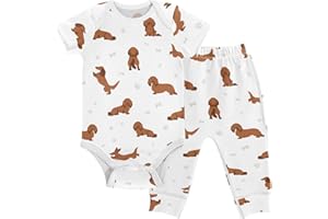 vvfelixl Baby Pants Sets Black Dachshund Long Haired Short Sleeve Baby Clothes for Boys Girls 0-24M