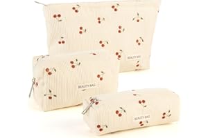 Makeup Bag Set，3 Pcs Initial Makeup Bag, Corduroy Cosmetic Bag with Zipper Closure，Cute Make Up Bag Purses Pouch Travel Toile