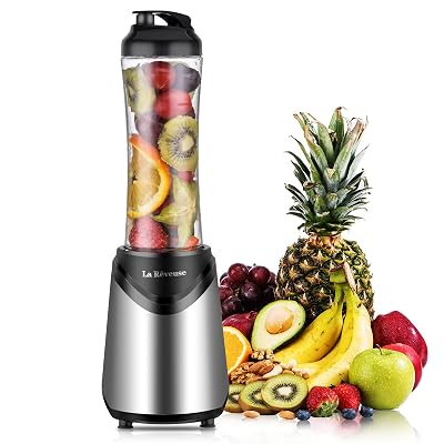 La Reveuse Smoothies Blender Personal Size 300 Watts with 18 oz BPA-Free Portable Travel Sports Bottle, Silver