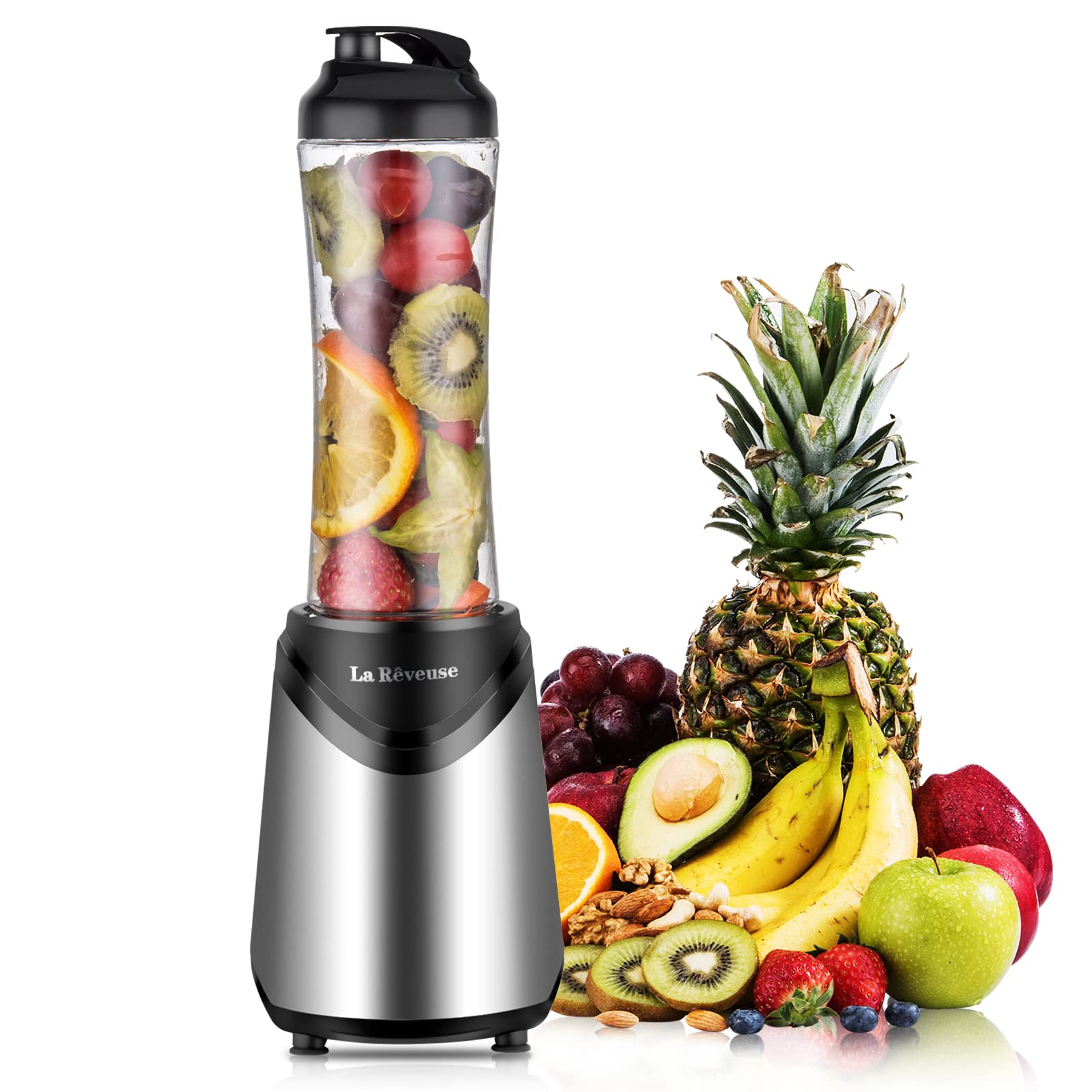 Photo 1 of ****FOR PARTS ONLY HAS DAMAGED PIECES**** La Reveuse Smoothies Blender Personal Size 300 Watts with 18 oz BPA-Free Portable Travel Sports Bottle, Silver