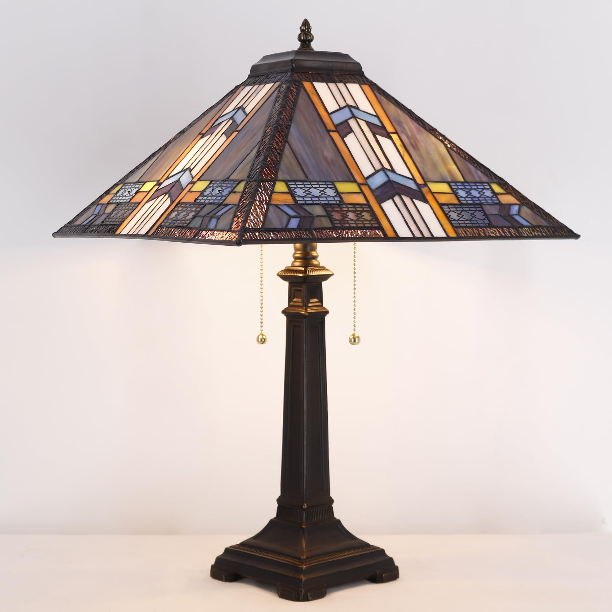 Photo 1 of AVIVADIRECT Tiffany Table Lamp Blue Cloudy Mission Style Stained Glass 16X16X23 Inches Desk Reading Light for Bedrooms Living Room Study Home Office