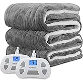 PiPiMAMA Heated Blanket King Size Dual Control 100"x 90" Flannel & Sherpa Electric Blanket King with 10 Heating Levels,12 Hours Auto Shut-Off，Machine Washable (Gray)