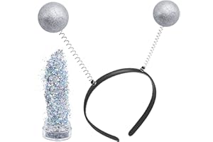 FAROCHY Alien Headband with Martian Antenna Ball and Face Glitter - Halloween Cosplay Boppers for Women Girls (Silver)