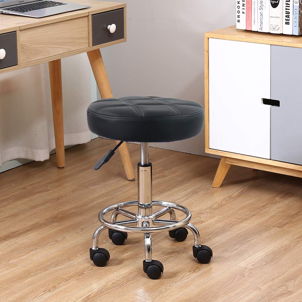 KKTONER Round Rolling Stool Chair PU Leather Height Adjustable Swivel Drafting Work SPA Shop Medical Salon Stools with Wheels Office Chair Small (Black): Kitchen & Dining
