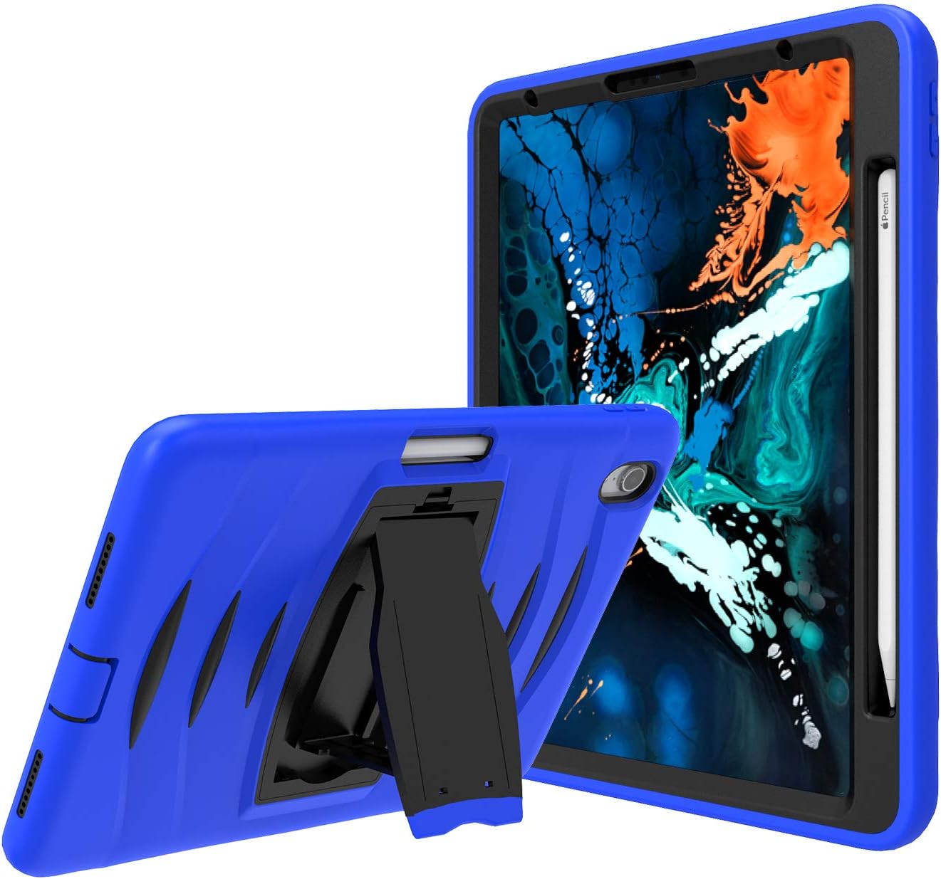 iPad Pro 11 Cases with Pencil Holder, SIBEITU Shockproof Rugged Protective Case with Built-in Kickstand for iPad Pro Case 11 inch 2018 Blue
