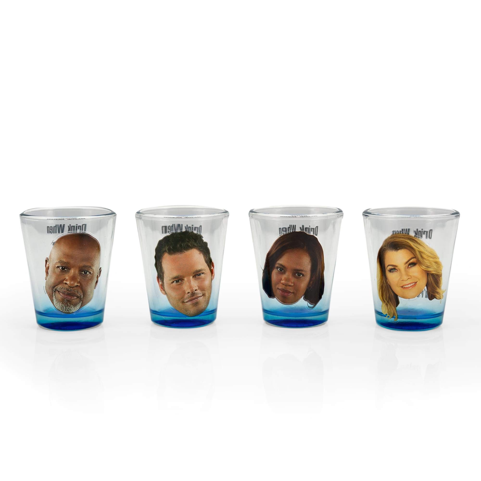 Surreal Entertainment Greys Anatomy Party Drinking Game | Set of 4 Official Collectible Character Shot Glasses | 2 Ounces Each
