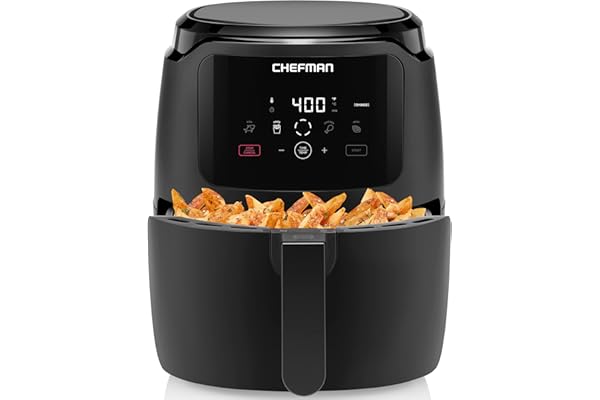 Chefman Digital Air Fryer, Large 5 Qt Family Size, One Touch Digital Control Presets, French Fries, Chicken, Meat, Fish, Nons