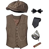 1920s Mens Costume Vest Hat Pocket Watch Accessories Set Adult Party Cosplay