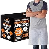 Xpose Safety 100 Pack White Disposable Aprons, Individually Wrapped Waterproof Polyethylene for Cooking, Food Prep and Cleaning, 1 Mil Durable, 24" x 48"