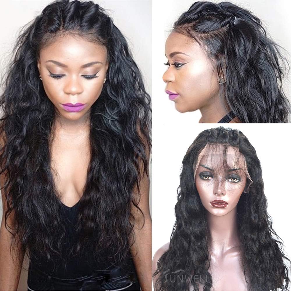 Sunwell Lace Front Wigs Human Hair Pre Plucked Virgin Brazilian Human Hair Wigs with Baby Hair for Black Women Water Wave Natural Black 130% Density 24inch
