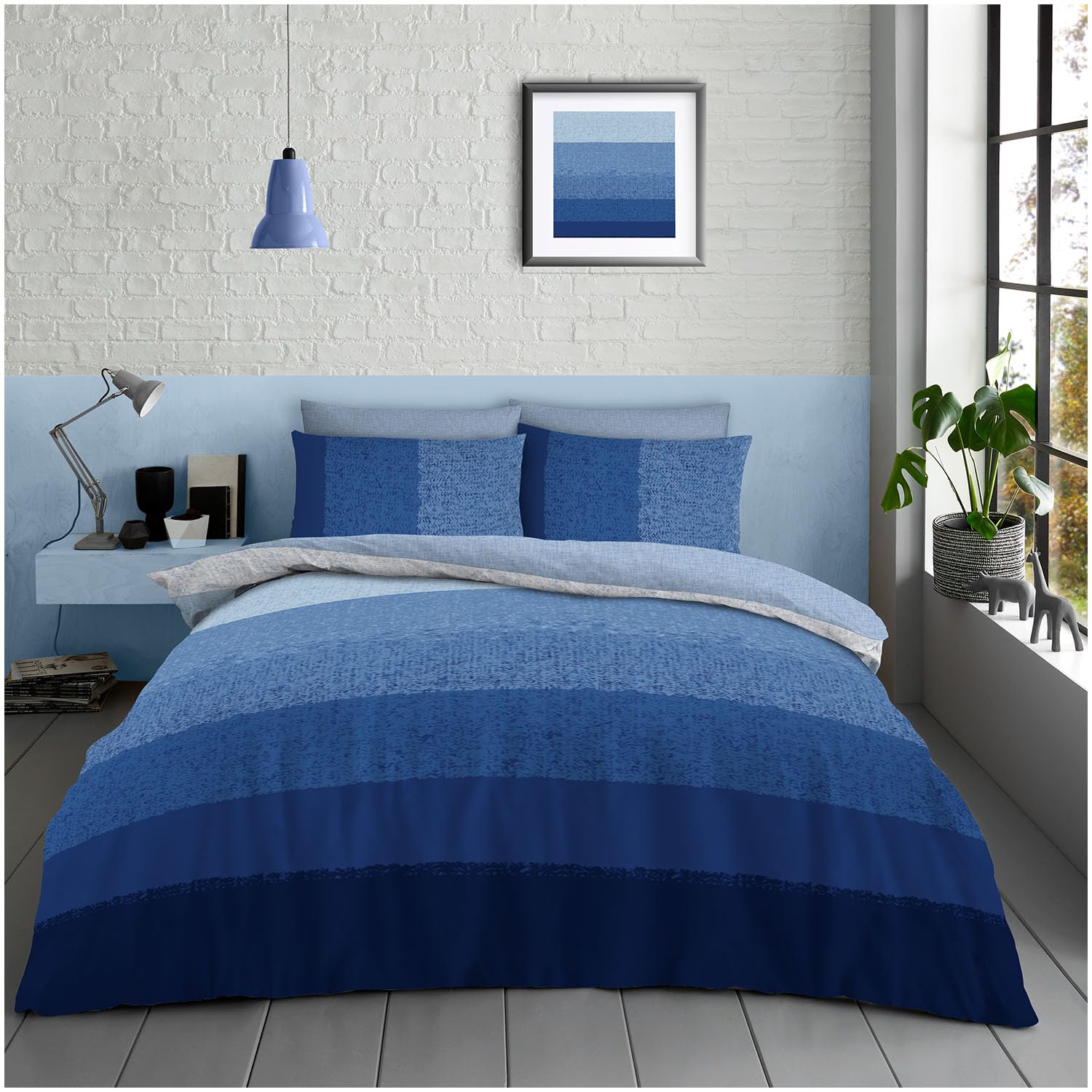 GC GAVENO CAVAILIA King Size Duvet Cover Sets 3 Piece | Polycotton Bedding Quilt Covers with Pillowcases | Reversible King Size Bedding (230x220 cm) | Stripes Bed Covers | Navy/Blue
