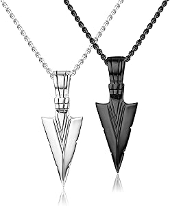 Jstyle Stainless Steel Pendant Necklace for Mens Boys Cool Spearpoint Arrowhead Pendant Chain Necklace Set Black & Silver Tone