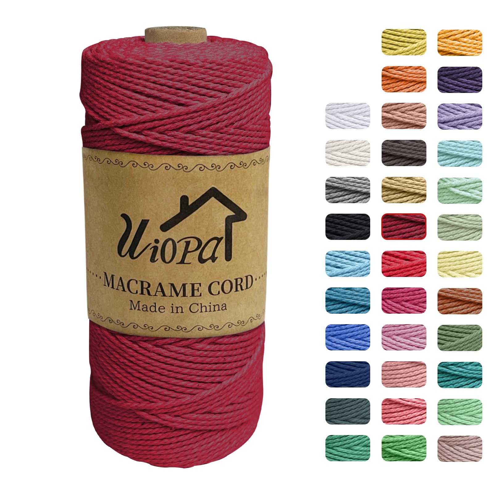 Uiopa Macrame Cord 2mm x 200m, 3-Strand Twisted Natural Cotton String, Macrame Cotton Rope Coloured String for Wall Hanging Plant Hanger Boho Home Decor Craft Projects — image 1