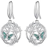 Tree of Life Earrings 925 Sterling Silver Hypoallergenic Turquoise Tree Butterfly Dragonfly Dangle Drop Earrings for Women Tree Jewelry Gifts