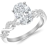 Houston Diamond District 1.13 Carat LAB GROWN DIAMOND Twisting Infinity Gold & Diamond Split Shank Pave Set Oval Cut Engagement Ring (D-E, VS1-VS2, 1 Ctw Center)