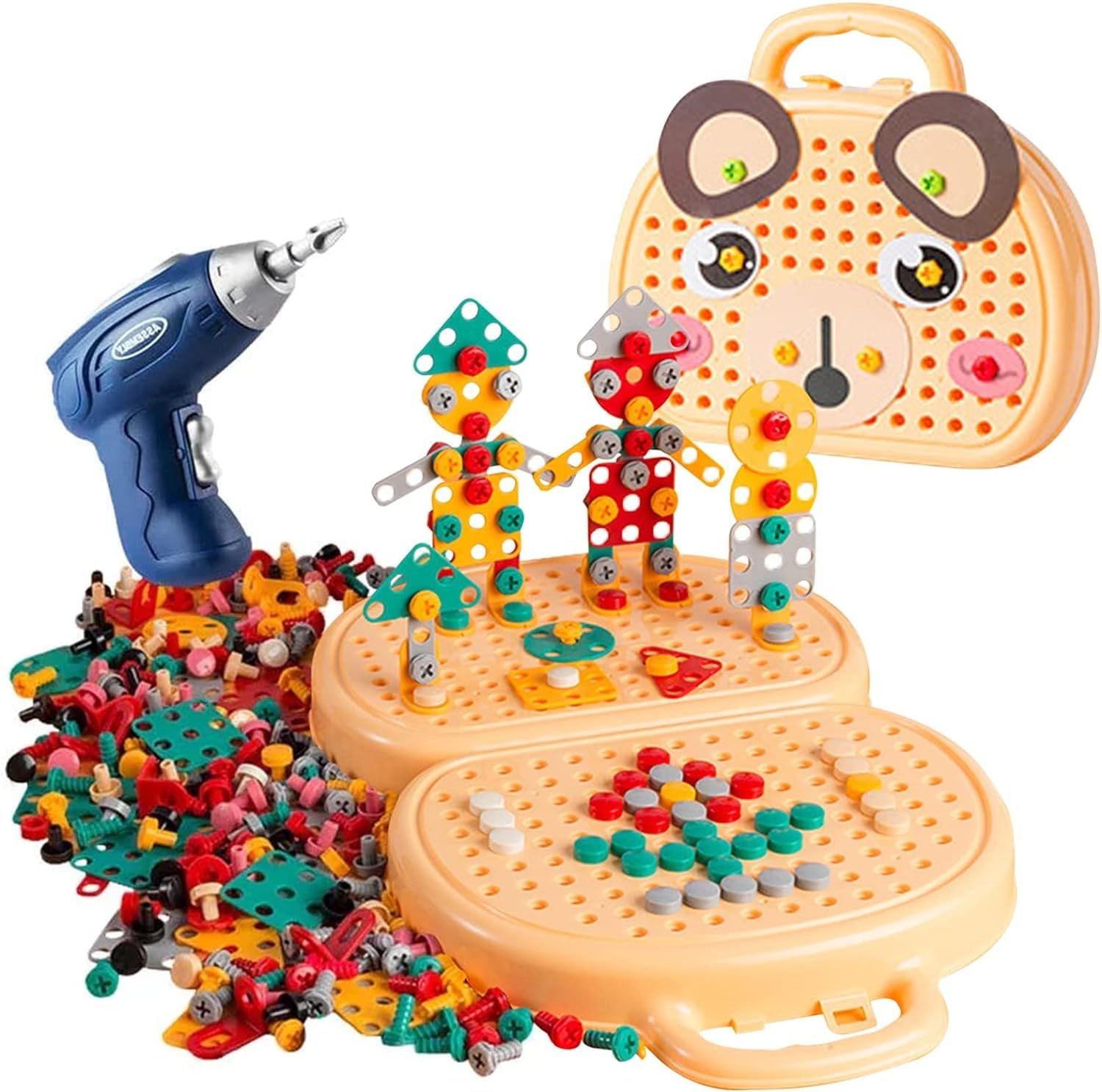 Starnearby Magic Montessori Play Toolbox Bear Electric Drill Toy Set for Kids Puzzle Box Kids Tool Set Kids Drill and Screw Set Creative Toys for 3 4 5 Year Olds (Dog)