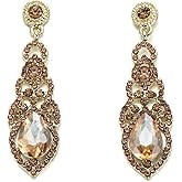 BriLove Women's Wedding Bridal Crystal Art Deco Teardrop Hollow Chandelier Dangle Earrings
