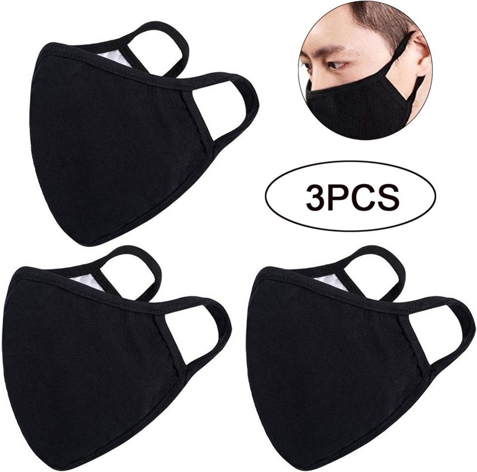 3 Pcs Cotton Mouth Face Cover Mouth Cover Black Face Cover Unisex - Adjustable Washable and Reusable Face Cover for Cycling Running Skiing Hiking