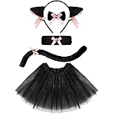 Neer 5 Pcs Halloween Cat Costume Set Girl Cat Ears Headband Tail Bow Tie Tutu Skirt for Kitty Halloween Dress up Party