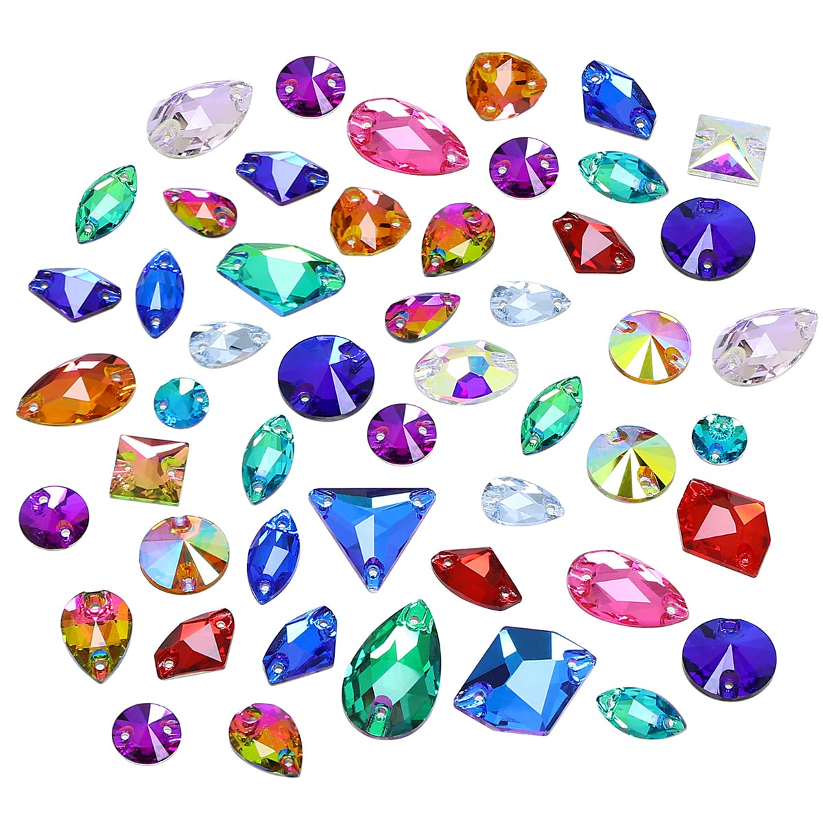 DONGZHOU Flatback Sewing on Rhinestones, Mix Shape Mix Colour Sewing on Crystals with Holes Glass Rhinestone Crystal Gemstones Sewing Stones for Clothes, DIY Crafts, Shoes, Bags