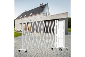 TSAYAWA 209" Width Retractable Outdoor Dog Gate, Expandable Driveway Barrier & Security Fence - Aluminum Gate with 180° Rotation, Heavy Duty Casters (216.54 * 41.34，White)