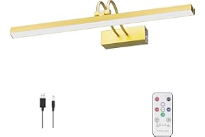 LEEQVHOOLL Picture Light Battery Operated 5000mAh, 16" Picture Lights for Wall Photo, 60pcs LED Dimmable Gallery Painting Light, Wireless Art Lighting for Paintings,Portrait,Artwork (Gold)