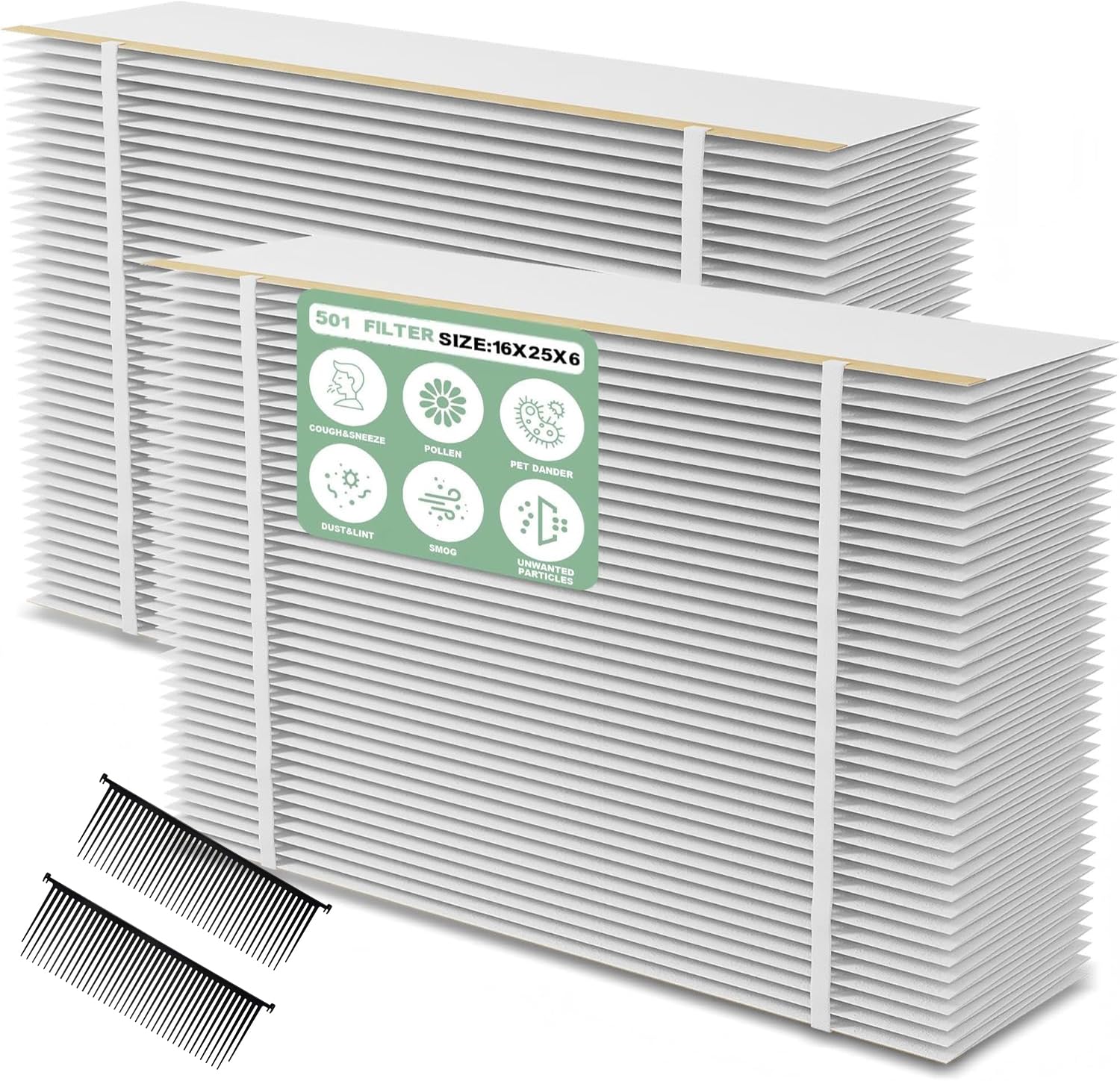 Photo 1 of ?2 Pack?501 Replacement Furnace Filter Compatible with AprilAire 5000 Whole-House Air Purifier - 16x25x6 MERV 15, Clean Air & Dust?incloud 2 Pleat Spacers