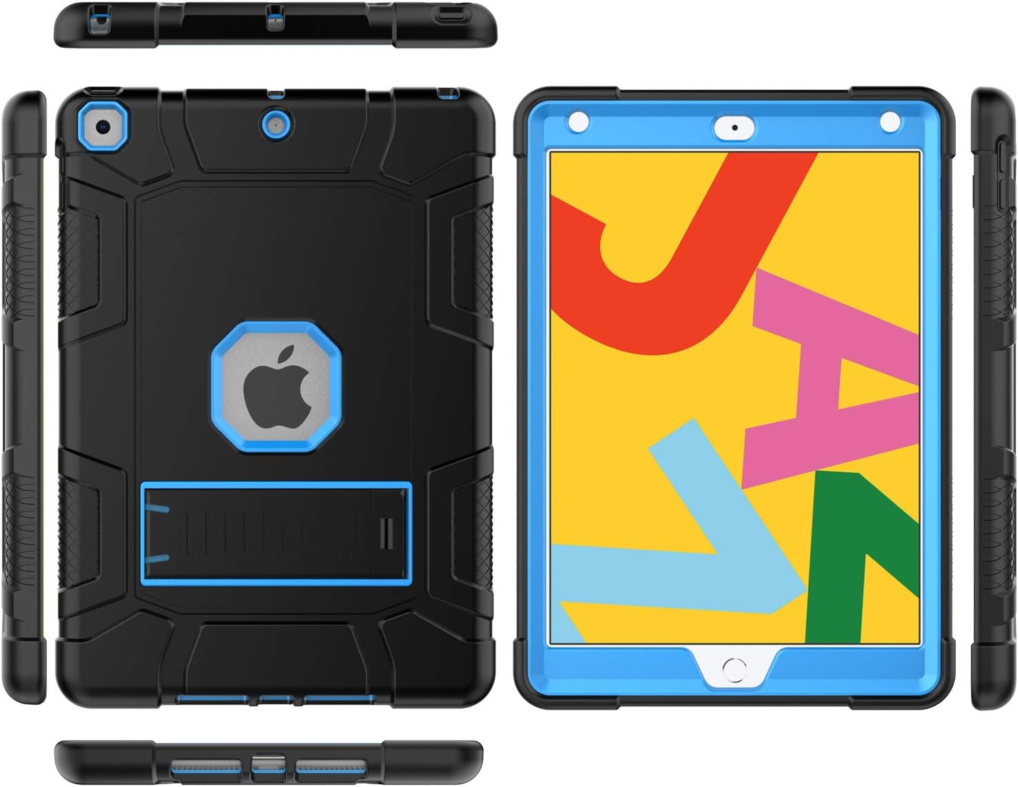 iPad 7th/8th Generation Case, iPad 10.2 Case, Hybrid Shockproof Rugged Drop Protection Cover Built with Kickstand for iPad 10.2 Inch 7th/8th Generation 2019/ 2020 Release (Black+Blue)