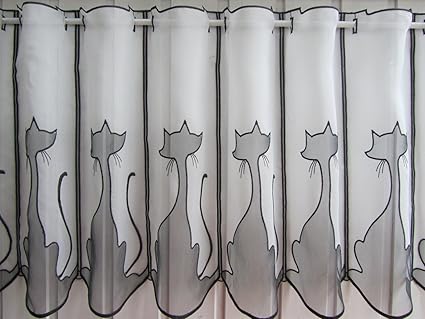 Scheibengardine Katzen Weiß Grau 45 cm Hoch ab 1 Meter